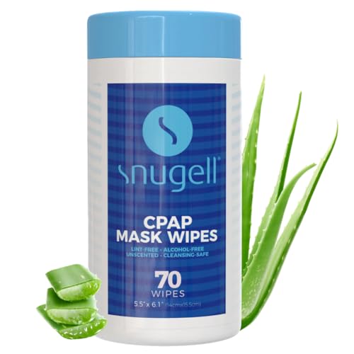 CPAP Mask Wipes by Snugell (70 Count) - 100% Soft Cotton - Lint & Alcohol Free - Skin Safe with Aloe Vera - Easy Opening Canister - For Cleaning CPAP Mask, Tube and Devices CPAP Mask Wipes by Snugell (70 Count) - 100% Soft Cotton - Lint & Alcohol Free - Skin Safe with Aloe Vera - Easy Opening Canister - For Cleaning CPAP Mask, Tube and Devices