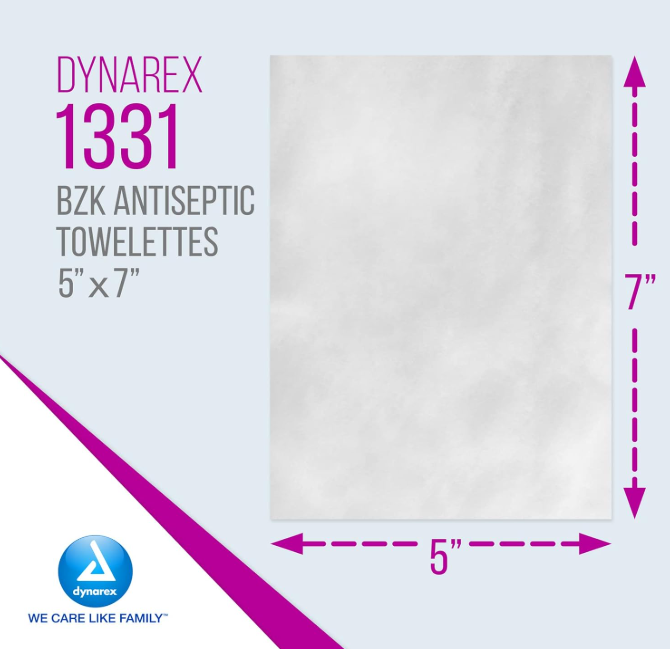 Dynarex BZK Antiseptic Towelettes, 5" x 7" (1000 Count) Dynarex BZK Antiseptic Towelettes, 5" x 7" (1000 Count)
