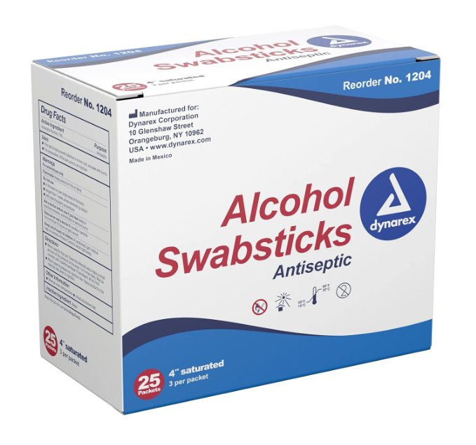 Dynarex Alcohol Swabsticks, 4", 3 Swabsticks per Packet, 10bxs/case (250 Count) Dynarex Alcohol Swabsticks, 4", 3 Swabsticks per Packet, 10bxs/case (250 Count)