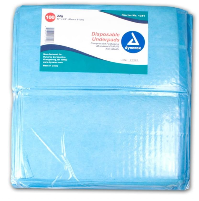 Dynarex Disposable Underpads, 17" x 24" (22 g), 100ea/bag, 3bags/case (300 Count) Dynarex Disposable Underpads, 17" x 24" (22 g), 100ea/bag, 3bags/case (300 Count)