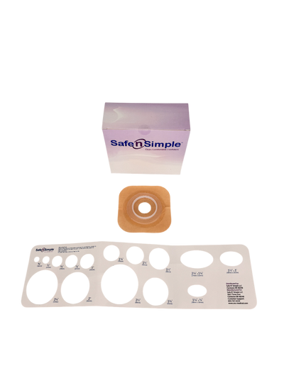 Safe N Simple 2-Piece Wafer Standard Wear with Tape Collar Beige 45mm 1 3/4" Flange with Pre Cut Stoma Opening (80 Count) Safe N Simple 2-Piece Wafer Standard Wear with Tape Collar Beige 45mm 1 3/4" Flange with Pre Cut Stoma Opening (80 Count)