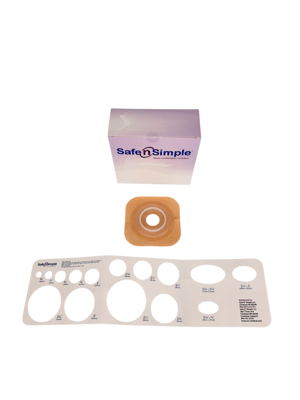 Safe N Simple 2-Piece Wafer Standard Wear with Tape Collar Beige 45mm 1 3/4" Flange with Pre Cut Stoma Opening (80 Count) Safe N Simple 2-Piece Wafer Standard Wear with Tape Collar Beige 45mm 1 3/4" Flange with Pre Cut Stoma Opening (80 Count)
