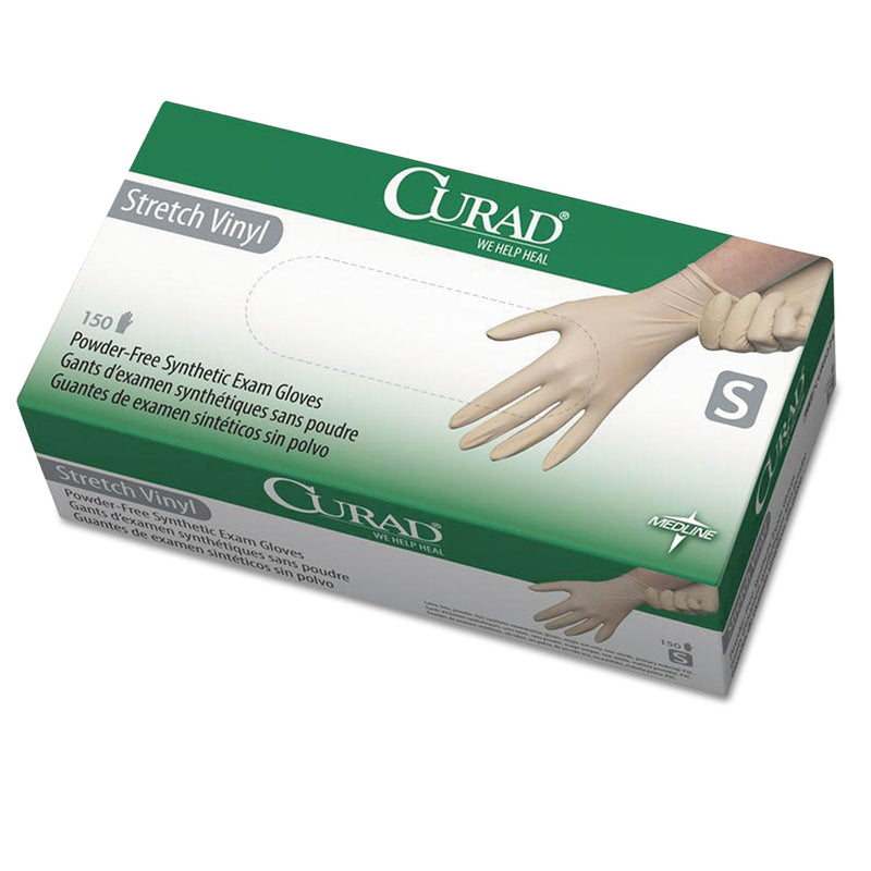 Curad Stretch Vinyl Exam Gloves, Powder-Free, Small, 150/Box Curad Stretch Vinyl Exam Gloves, Powder-Free, Small, 150/Box