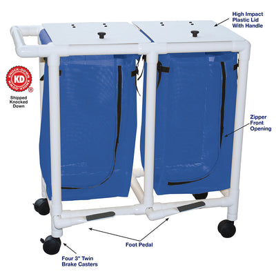 MJM International 214-D-FP Double hamper with mesh bag (23 gallon capacity per bag), 3" twin casters, zipper opening, push/pull handle & footpedal MJM International 214-D-FP Double hamper with mesh bag (23 gallon capacity per bag), 3" twin casters, zipper opening, push/pull handle & footpedal