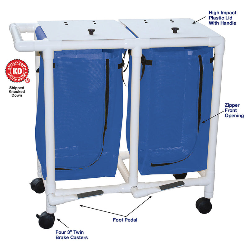 MJM International 214-D-FP Double hamper with mesh bag (23 gallon capacity per bag), 3" twin casters, zipper opening, push/pull handle & footpedal MJM International 214-D-FP Double hamper with mesh bag (23 gallon capacity per bag), 3" twin casters, zipper opening, push/pull handle & footpedal