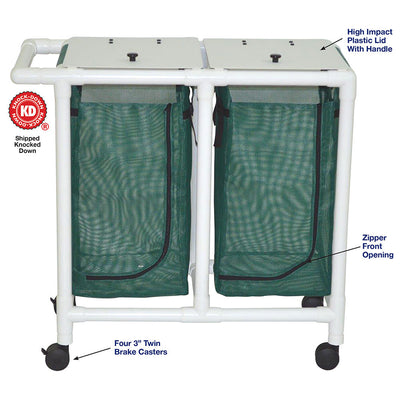 MJM International 214-D Double hamper with mesh bag (23 gallon capacity per bag), 3" twin casters, zipper opening, push/pull handle MJM International 214-D Double hamper with mesh bag (23 gallon capacity per bag), 3" twin casters, zipper opening, push/pull handle