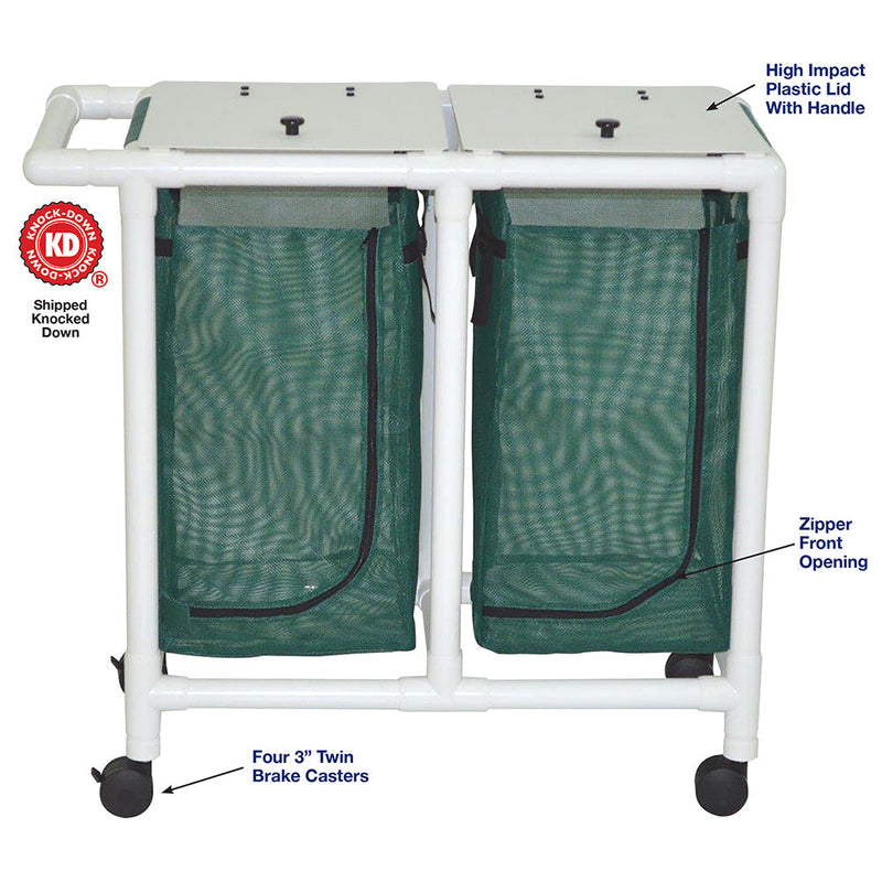 MJM International 214-D Double hamper with mesh bag (23 gallon capacity per bag), 3" twin casters, zipper opening, push/pull handle MJM International 214-D Double hamper with mesh bag (23 gallon capacity per bag), 3" twin casters, zipper opening, push/pull handle