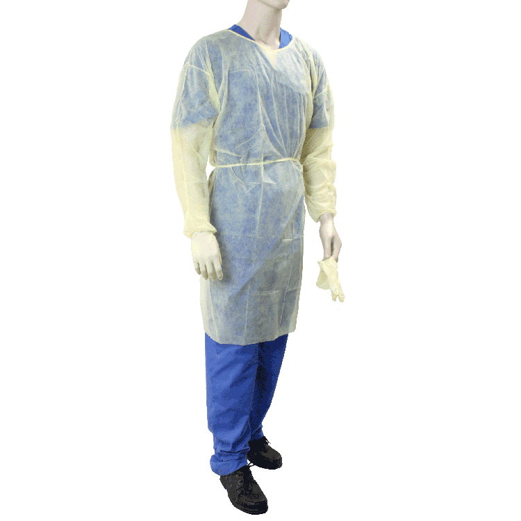 Dynarex Isolation Gown Fluid Resistant, Universal, Yellow - 5ea/bx, 10bxs/case (50 Count) Dynarex Isolation Gown Fluid Resistant, Universal, Yellow - 5ea/bx, 10bxs/case (50 Count)