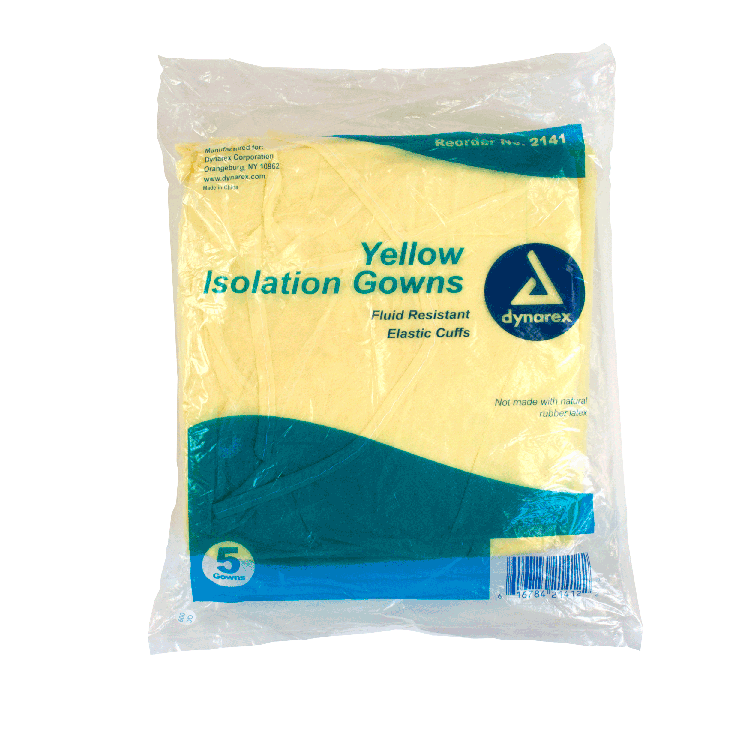 Dynarex Isolation Gown Fluid Resistant, Universal, Yellow - 5ea/bx, 10bxs/case (50 Count) Dynarex Isolation Gown Fluid Resistant, Universal, Yellow - 5ea/bx, 10bxs/case (50 Count)