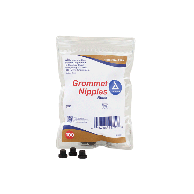 Dynarex Grommet Nipples, Black, 100ea/bag, 25bags/case (2,500 Count) Dynarex Grommet Nipples, Black, 100ea/bag, 25bags/case (2,500 Count)