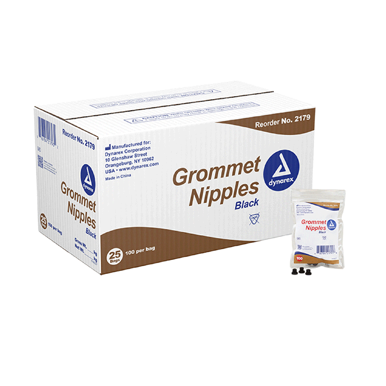 Dynarex Grommet Nipples, Black, 100ea/bag, 25bags/case (2,500 Count) Dynarex Grommet Nipples, Black, 100ea/bag, 25bags/case (2,500 Count)