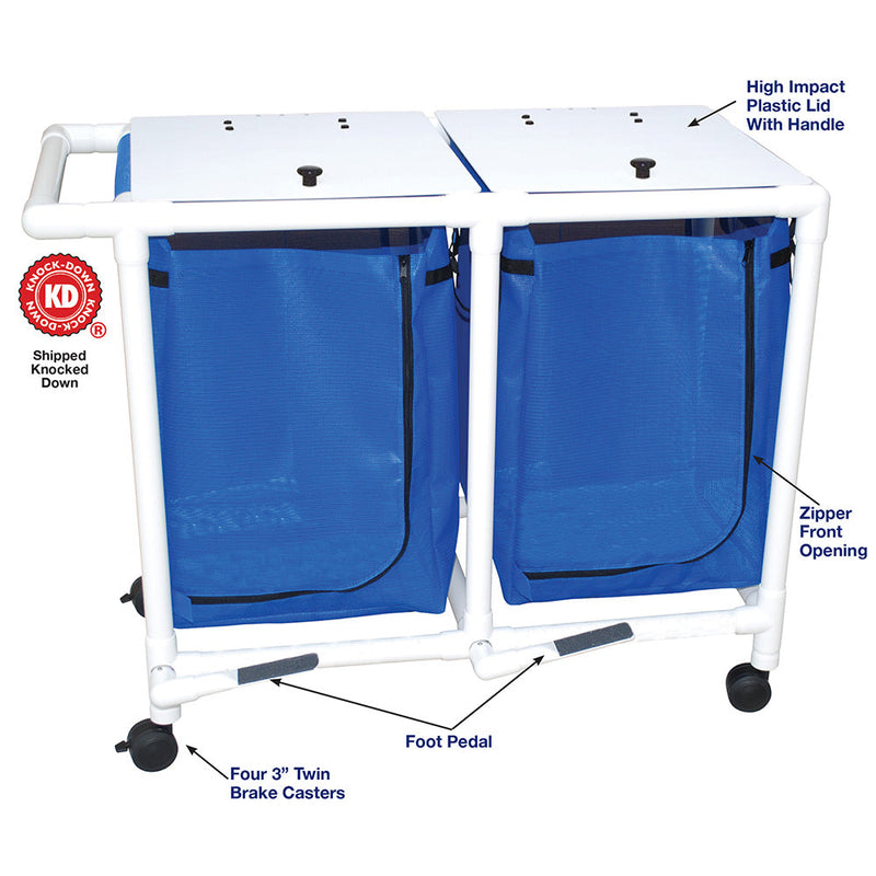 MJM International 218-D-FP Double hamper with mesh bag (43 gallon capacity per bag), 3" twin casters, zipper opening, push/pull handle & footpedal MJM International 218-D-FP Double hamper with mesh bag (43 gallon capacity per bag), 3" twin casters, zipper opening, push/pull handle & footpedal