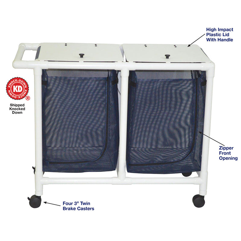 MJM International 218-D Double hamper with mesh bag (43 gallon capacity per bag), 3" twin casters, zipper opening, push/pull handle MJM International 218-D Double hamper with mesh bag (43 gallon capacity per bag), 3" twin casters, zipper opening, push/pull handle