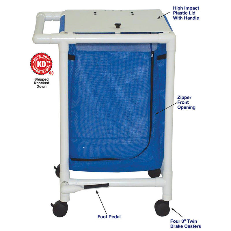MJM International 218-S-FP Single hamper with mesh bag (43 gallon capacity per bag), 3" twin casters, zipper opening, push/pull handle & footpedal MJM International 218-S-FP Single hamper with mesh bag (43 gallon capacity per bag), 3" twin casters, zipper opening, push/pull handle & footpedal