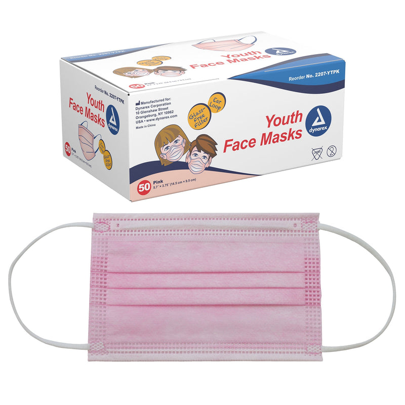 Dynarex Youth Face Mask w/ Ear Loop - 50ea/bx, 12bxs/cs (600 Count) Dynarex Youth Face Mask w/ Ear Loop - 50ea/bx, 12bxs/cs (600 Count)