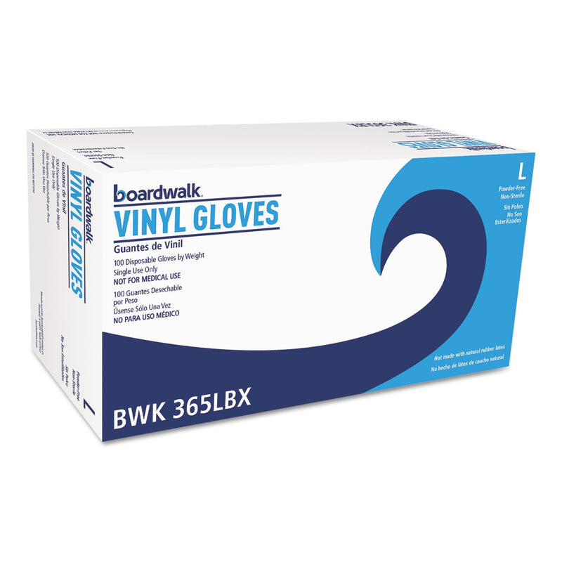 Boardwalk General Purpose Vinyl Gloves, Powder/Latex-Free, 2 3/5 mil, Large, Clear, 100/Box, 10 Boxes/Carton Boardwalk General Purpose Vinyl Gloves, Powder/Latex-Free, 2 3/5 mil, Large, Clear, 100/Box, 10 Boxes/Carton