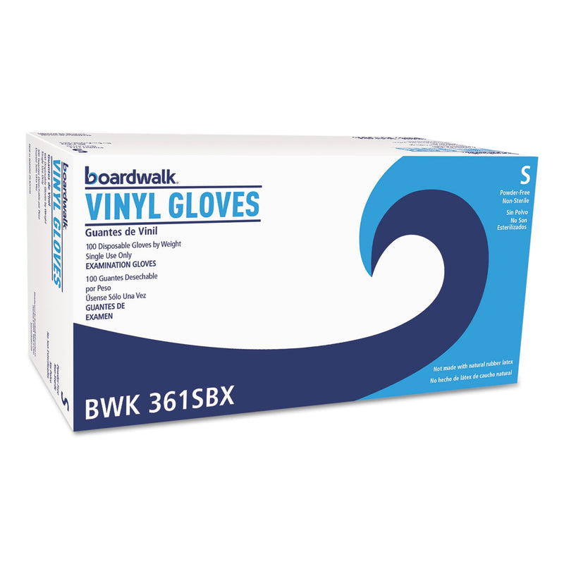Boardwalk Exam Vinyl Gloves, Clear, Small, 3 3/5 mil, 100/Box, 10 Boxes/Carton Boardwalk Exam Vinyl Gloves, Clear, Small, 3 3/5 mil, 100/Box, 10 Boxes/Carton