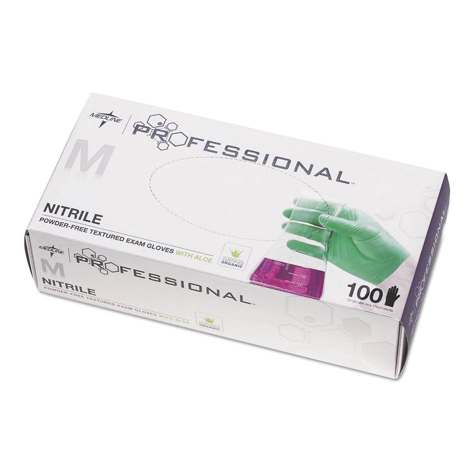 Medline Professional Nitrile Exam Gloves with Aloe, Medium, Green, 100/Box Medline Professional Nitrile Exam Gloves with Aloe, Medium, Green, 100/Box