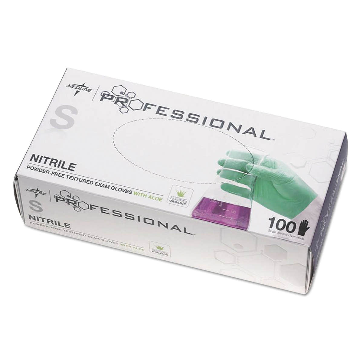 Medline Professional Nitrile Exam Gloves with Aloe, Small, Green, 100/Box Medline Professional Nitrile Exam Gloves with Aloe, Small, Green, 100/Box