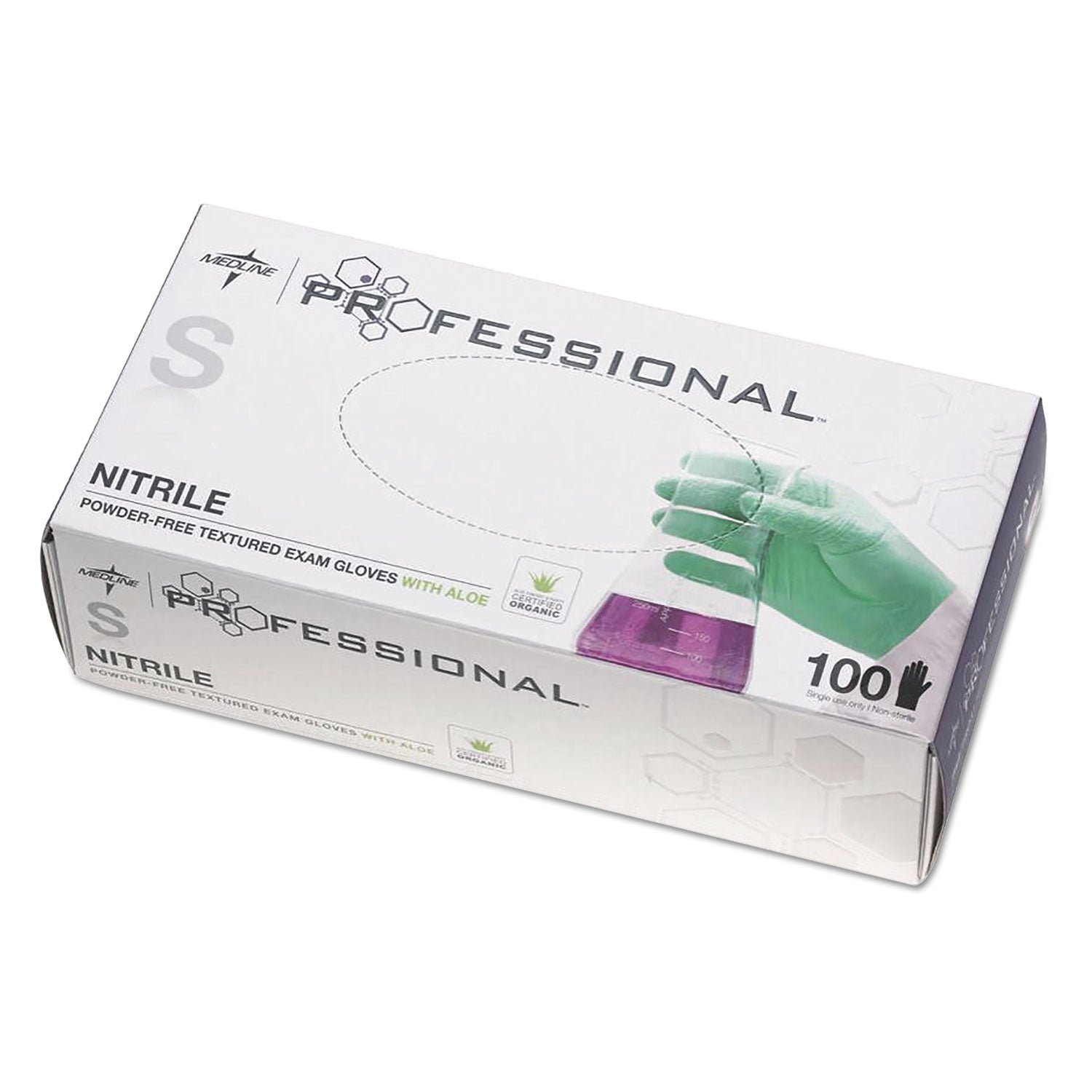 Medline Professional Nitrile Exam Gloves with Aloe, Small, Green, 100/Box Medline Professional Nitrile Exam Gloves with Aloe, Small, Green, 100/Box