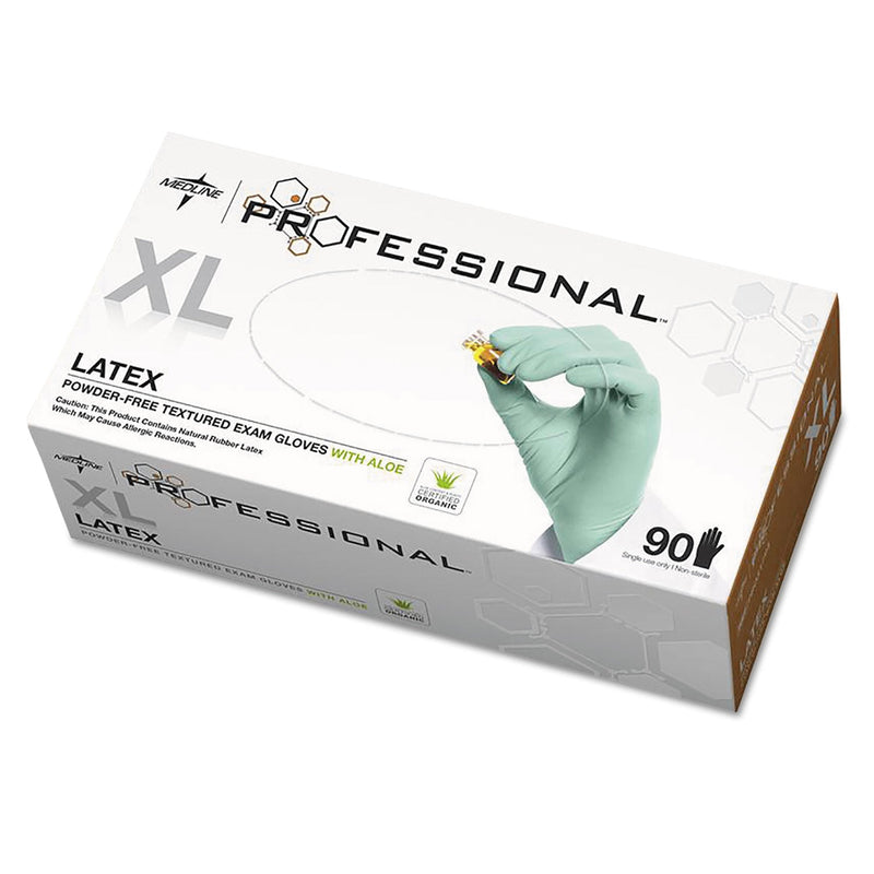 Medline Professional Latex Exam Gloves with Aloe, X-Large, Green, 90/Box Medline Professional Latex Exam Gloves with Aloe, X-Large, Green, 90/Box