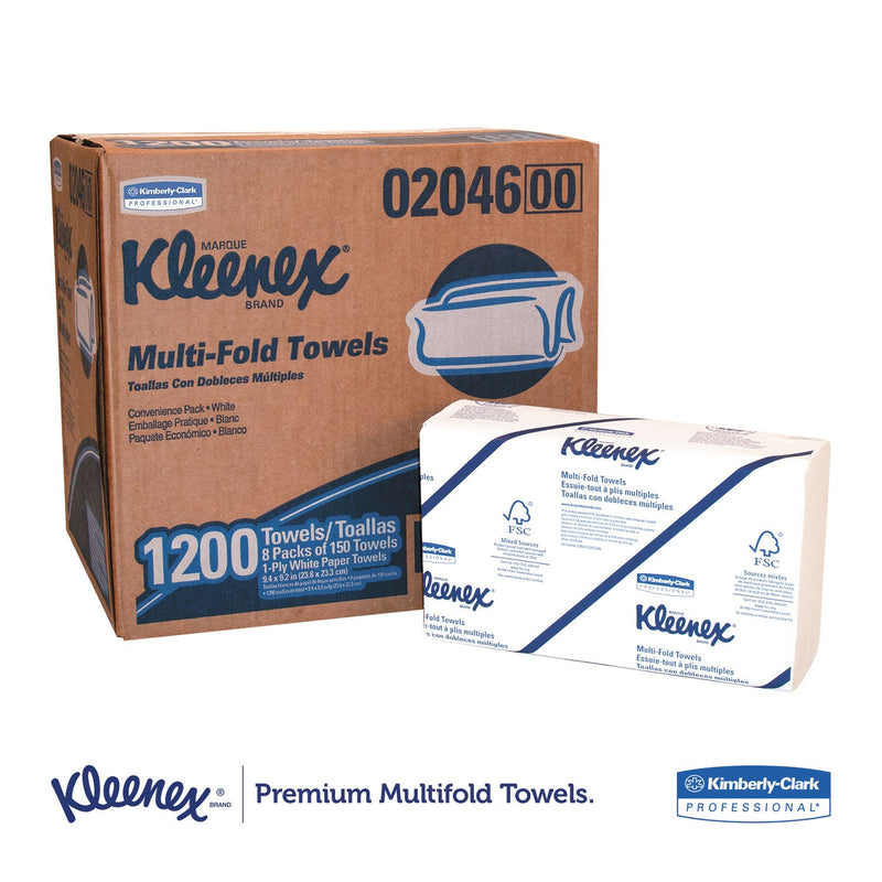 Kleenex Multi-Fold Paper Towels, Convenience, 9.2 x 9.4, White, 150/Pack, 8 Packs/Carton Kleenex Multi-Fold Paper Towels, Convenience, 9.2 x 9.4, White, 150/Pack, 8 Packs/Carton