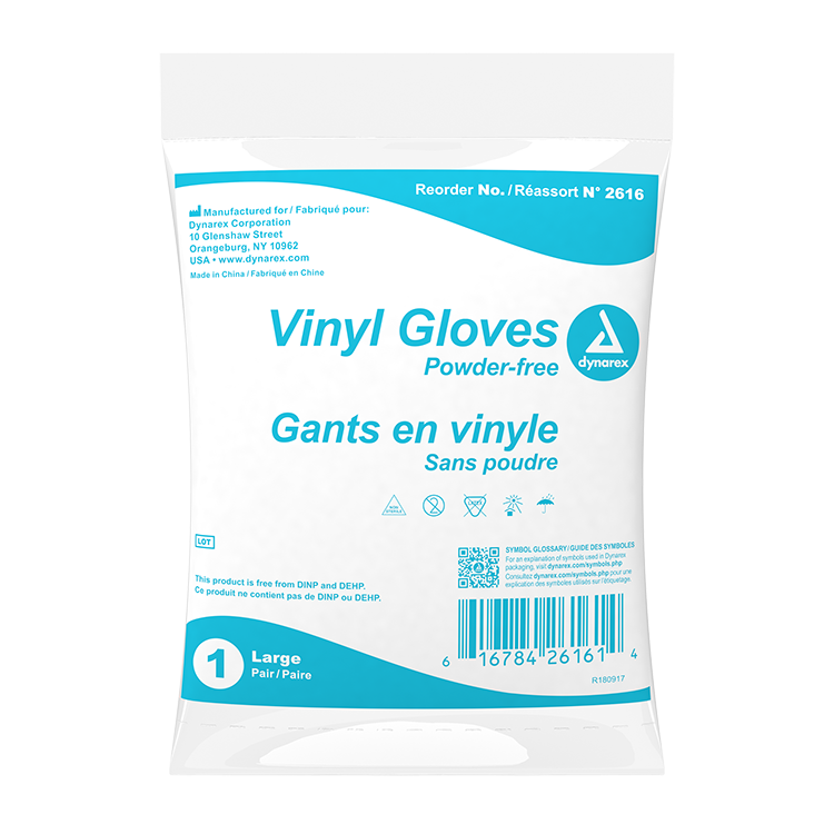 Dynarex Vinyl Exam Gloves In A Bag, 3 Mil Thick, Large, Powder-Free, Clear Dynarex Vinyl Exam Gloves In A Bag, 3 Mil Thick, Large, Powder-Free, Clear