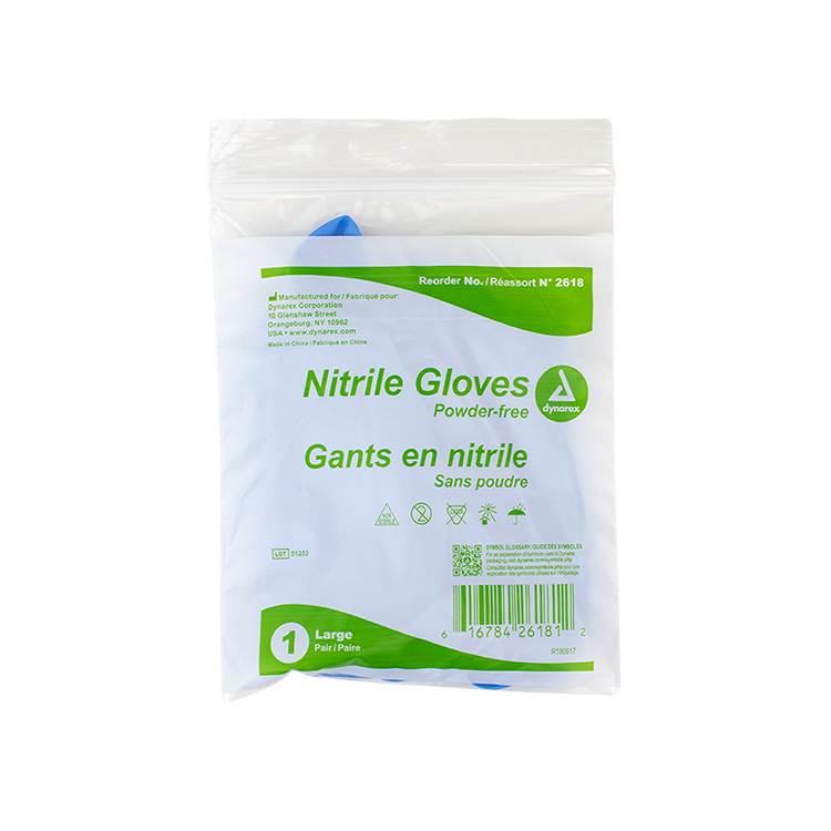 Dynarex Nitrile Exam Gloves In A Bag - Large Powder-Free, Blue - 1pr/bag, 500bgs/cs (500 Pairs) Dynarex Nitrile Exam Gloves In A Bag - Large Powder-Free, Blue - 1pr/bag, 500bgs/cs (500 Pairs)