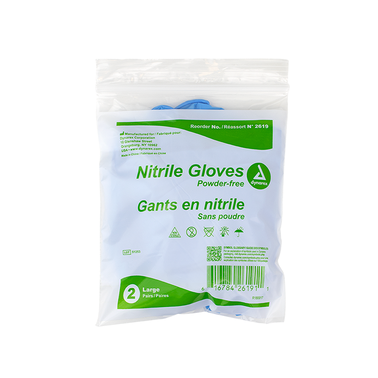 Dynarex Nitrile Exam Gloves In A Bag - Large Powder-Free, Blue - 2prs/bg, 500bgs/cs (1000 Pairs) Dynarex Nitrile Exam Gloves In A Bag - Large Powder-Free, Blue - 2prs/bg, 500bgs/cs (1000 Pairs)