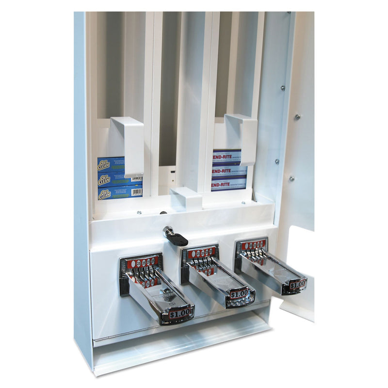 Vend-Rite Coin-Operated Soap Vender, 3-Column, 16.25 x 9.5 x 37.75, White/Blue Vend-Rite Coin-Operated Soap Vender, 3-Column, 16.25 x 9.5 x 37.75, White/Blue
