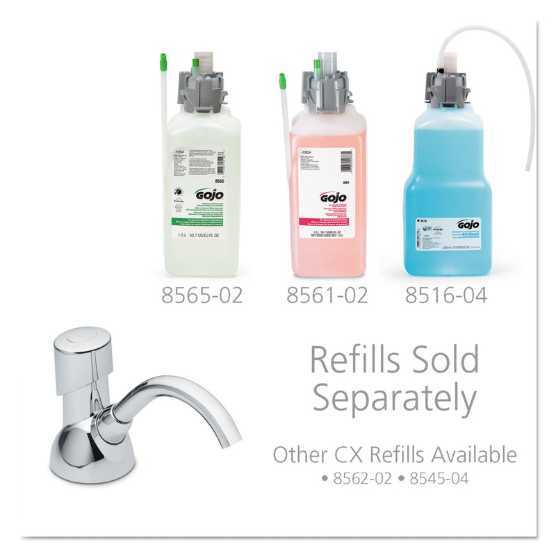 GOJO CX Counter Mount Foam Soap Dispenser, 1,500 mL/2,300 mL, 4.5 x 11.88 x 4.5, Chrome GOJO CX Counter Mount Foam Soap Dispenser, 1,500 mL/2,300 mL, 4.5 x 11.88 x 4.5, Chrome