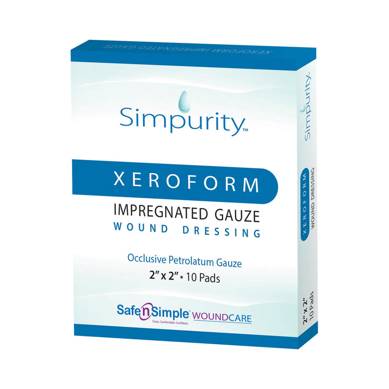 Safe N Simple Simpurity Xeroform Petrolatum Impregnated Gauze Wound Dressing (100 Count) Safe N Simple Simpurity Xeroform Petrolatum Impregnated Gauze Wound Dressing (100 Count)