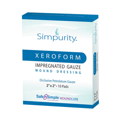 Safe N Simple Simpurity Xeroform Petrolatum Impregnated Gauze Wound Dressing (100 Count) Safe N Simple Simpurity Xeroform Petrolatum Impregnated Gauze Wound Dressing (100 Count)