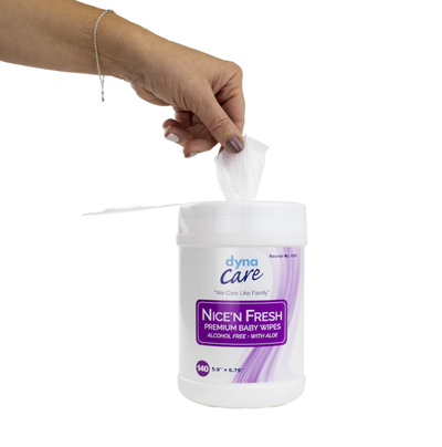 DynaCare Nice'n Fresh Premium Baby Wipes Scented, 6" x 6.75", 12can/case (1680 Count) DynaCare Nice'n Fresh Premium Baby Wipes Scented, 6" x 6.75", 12can/case (1680 Count)