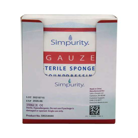 Safe N Simple Simpurity Gauze Sterile Sponge, 4 x 4 - 12 ply (400 Count) Safe N Simple Simpurity Gauze Sterile Sponge, 4 x 4 - 12 ply (400 Count)