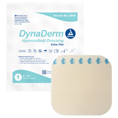 Dynarex DynaDerm - Hydrocolloid Dressing - Extra Thin, 6" x 6", 5ea/bx, 12bxs/cs (60 Count) Dynarex DynaDerm - Hydrocolloid Dressing - Extra Thin, 6" x 6", 5ea/bx, 12bxs/cs (60 Count)
