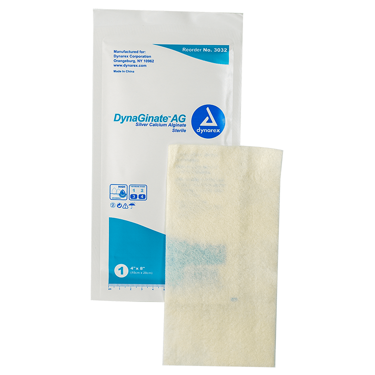 Dynarex DynaGinate AG - Silver Calcium Alginate Dressing, 4" x 8", 5ea/bx, 10bxs/cs (50 Count) Dynarex DynaGinate AG - Silver Calcium Alginate Dressing, 4" x 8", 5ea/bx, 10bxs/cs (50 Count)