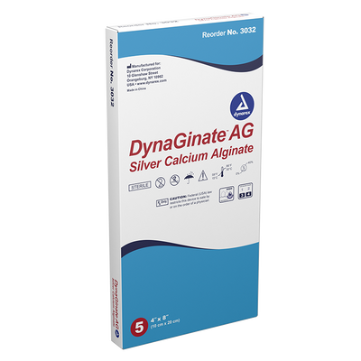 Dynarex DynaGinate AG - Silver Calcium Alginate Dressing, 4" x 8", 5ea/bx, 10bxs/cs (50 Count) Dynarex DynaGinate AG - Silver Calcium Alginate Dressing, 4" x 8", 5ea/bx, 10bxs/cs (50 Count)