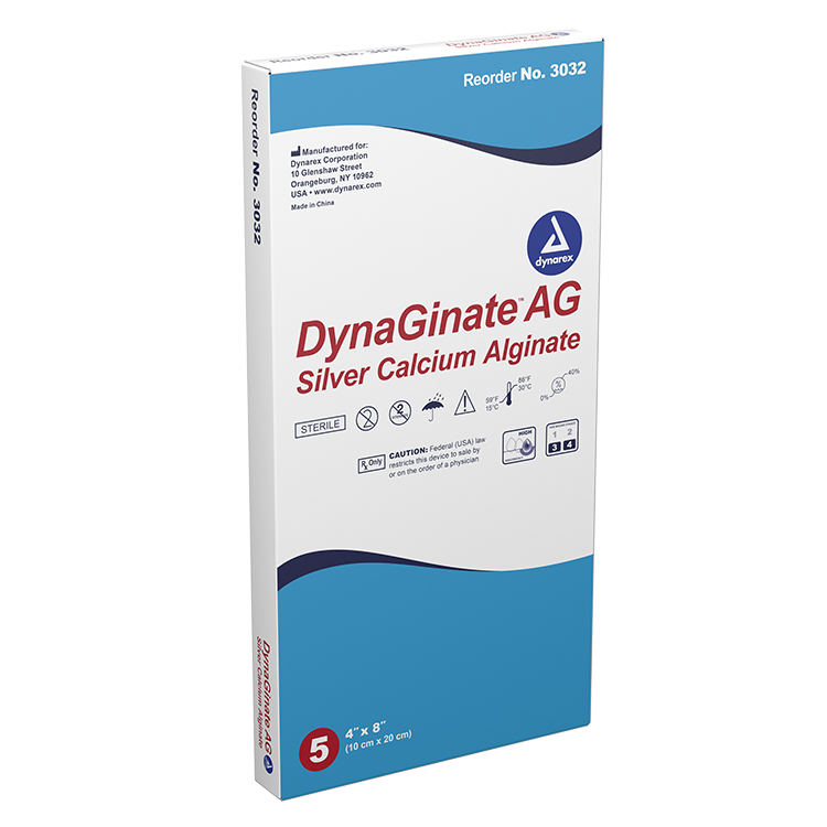 Dynarex DynaGinate AG - Silver Calcium Alginate Dressing, 4" x 8", 5ea/bx, 10bxs/cs (50 Count) Dynarex DynaGinate AG - Silver Calcium Alginate Dressing, 4" x 8", 5ea/bx, 10bxs/cs (50 Count)