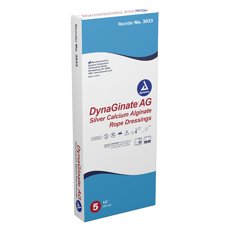 Dynarex DynaGinate AG - Silver Calcium Alginate Rope Dressing, 1/4" x 12"- 5ea/bx, 10bxs/cs (50 Count) Dynarex DynaGinate AG - Silver Calcium Alginate Rope Dressing, 1/4" x 12"- 5ea/bx, 10bxs/cs (50 Count)
