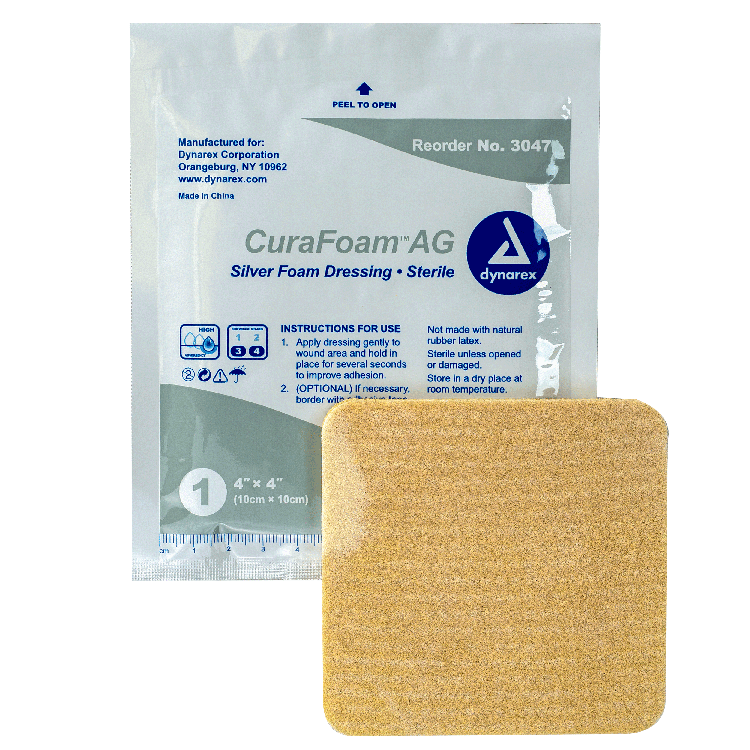 Dynarex CuraFoam AG - Silver Foam Dressing, 4" x 4" 10ea/bx, 10bxs/cs (100 Count) Dynarex CuraFoam AG - Silver Foam Dressing, 4" x 4" 10ea/bx, 10bxs/cs (100 Count)