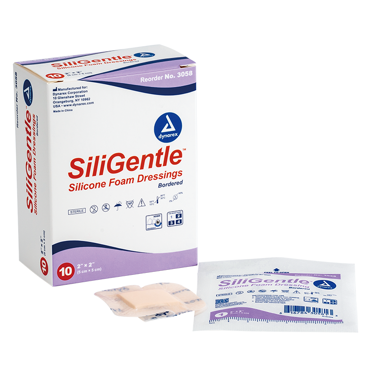 Dynarex SiliGentle - Silicone Bordered Foam Dressing, 10ea/bx, 12bxs/cs (120 Count) Dynarex SiliGentle - Silicone Bordered Foam Dressing, 10ea/bx, 12bxs/cs (120 Count)