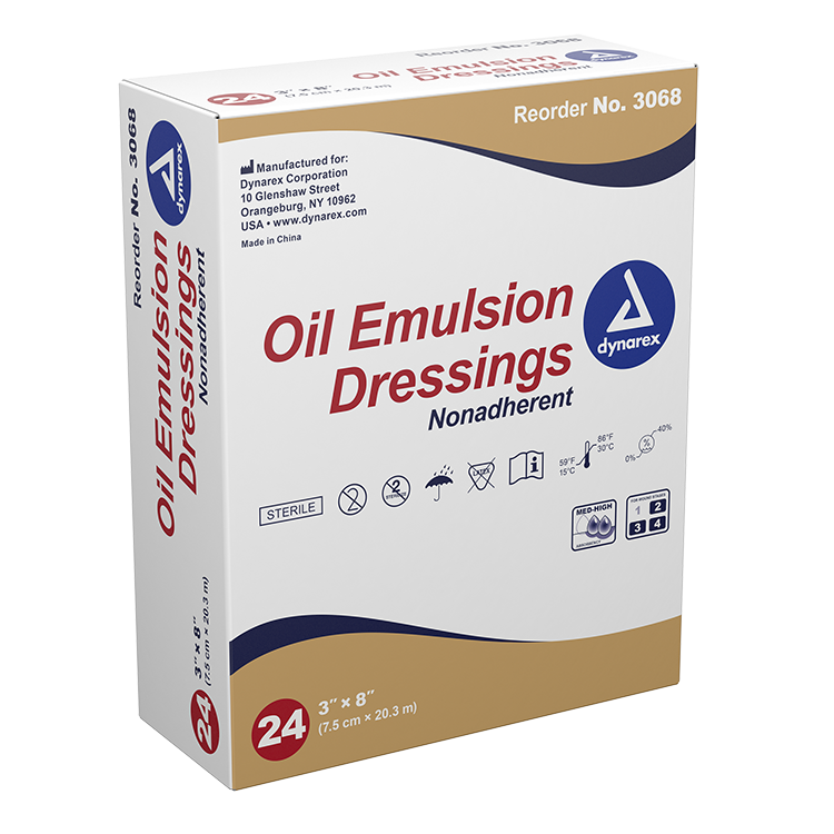 Dynarex Oil Emulsion Dressing, 3" x 8", 24ea/bx 6bxs/cs (144 Count) Dynarex Oil Emulsion Dressing, 3" x 8", 24ea/bx 6bxs/cs (144 Count)