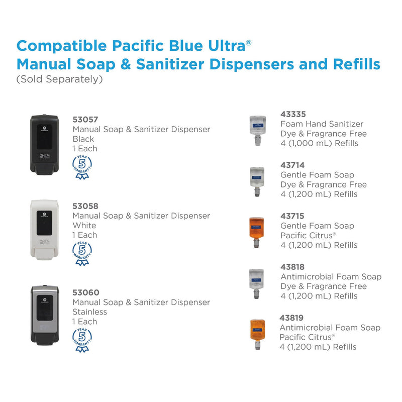 Georgia Pacific Pacific Blue Ultra Foam Soap Manual Dispenser Refill, Fragrance-Free, 1,200 mL, 4/Carton Georgia Pacific Pacific Blue Ultra Foam Soap Manual Dispenser Refill, Fragrance-Free, 1,200 mL, 4/Carton