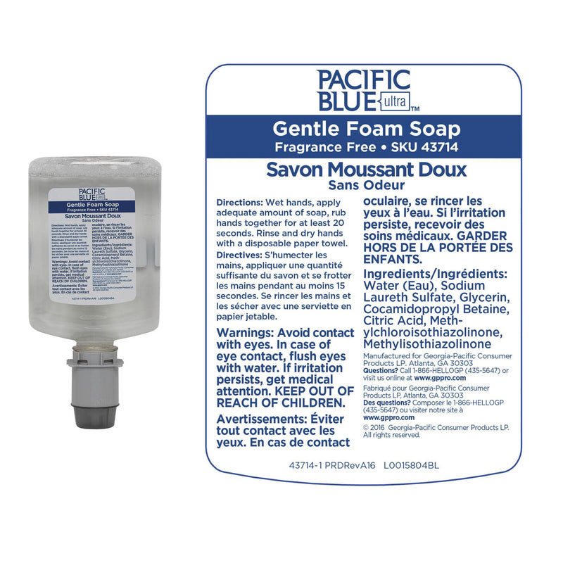 Georgia Pacific Pacific Blue Ultra Foam Soap Manual Dispenser Refill, Fragrance-Free, 1,200 mL, 4/Carton Georgia Pacific Pacific Blue Ultra Foam Soap Manual Dispenser Refill, Fragrance-Free, 1,200 mL, 4/Carton