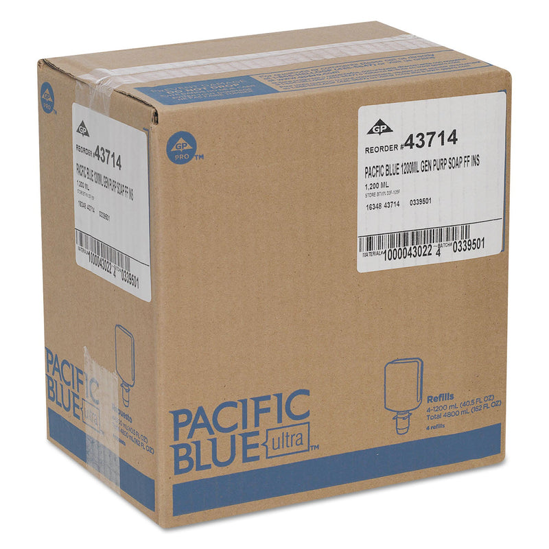 Georgia Pacific Pacific Blue Ultra Foam Soap Manual Dispenser Refill, Fragrance-Free, 1,200 mL, 4/Carton Georgia Pacific Pacific Blue Ultra Foam Soap Manual Dispenser Refill, Fragrance-Free, 1,200 mL, 4/Carton
