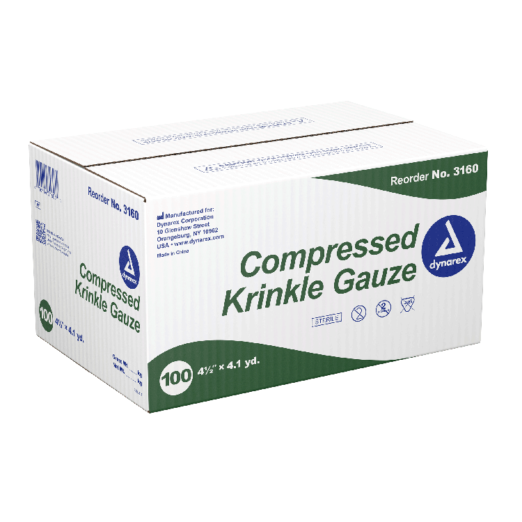 Dynarex Compressed Krinkle Gauze Bandage - Sterile, 4.5" x 4.1 yd, 100ea/cs (100 Count) Dynarex Compressed Krinkle Gauze Bandage - Sterile, 4.5" x 4.1 yd, 100ea/cs (100 Count)