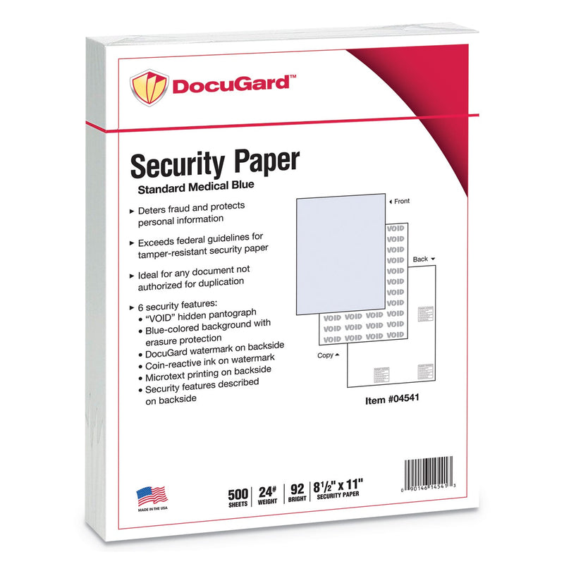 DocuGard Medical Security Papers, 24 lb Bond Weight, 8.5 x 11, Blue, 500/Ream DocuGard Medical Security Papers, 24 lb Bond Weight, 8.5 x 11, Blue, 500/Ream