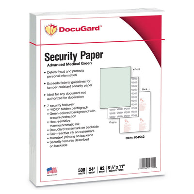 DocuGard Medical Security Papers, 24 lb Bond Weight, 8.5 x 11, Green, 500/Ream DocuGard Medical Security Papers, 24 lb Bond Weight, 8.5 x 11, Green, 500/Ream