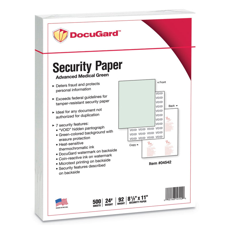 DocuGard Medical Security Papers, 24 lb Bond Weight, 8.5 x 11, Green, 500/Ream DocuGard Medical Security Papers, 24 lb Bond Weight, 8.5 x 11, Green, 500/Ream